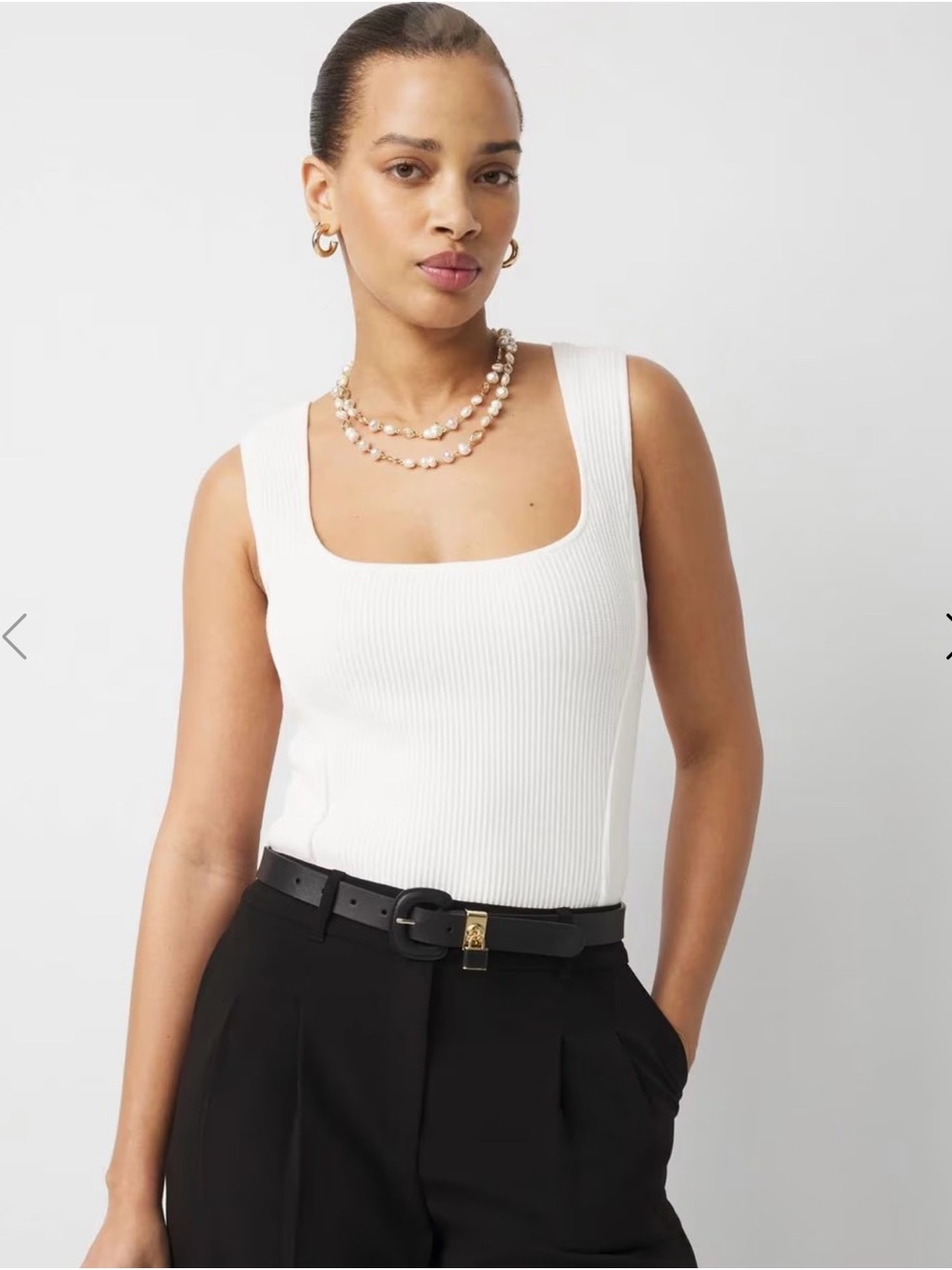 White House Black Market Forme White Ribbed Square-Neck Tank Top